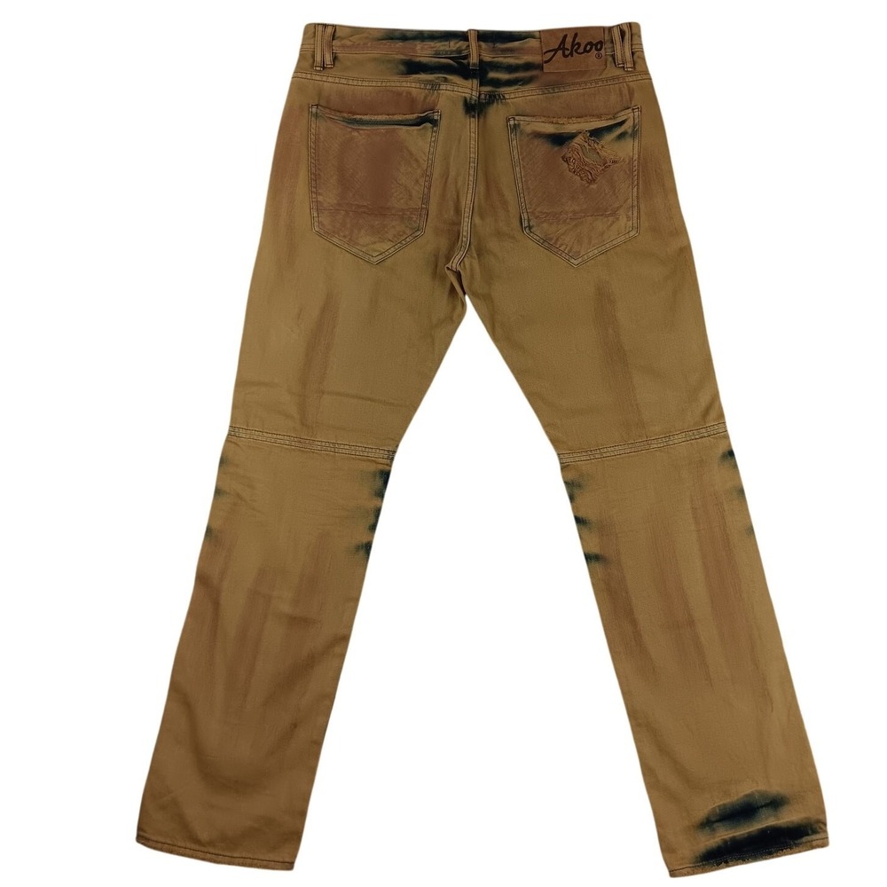 Akoo‎ Jeans Mens 38X34 Brown Tie Dye Distressed Studded Big Oak Fit Studded Y2K - Picture 3 of 15